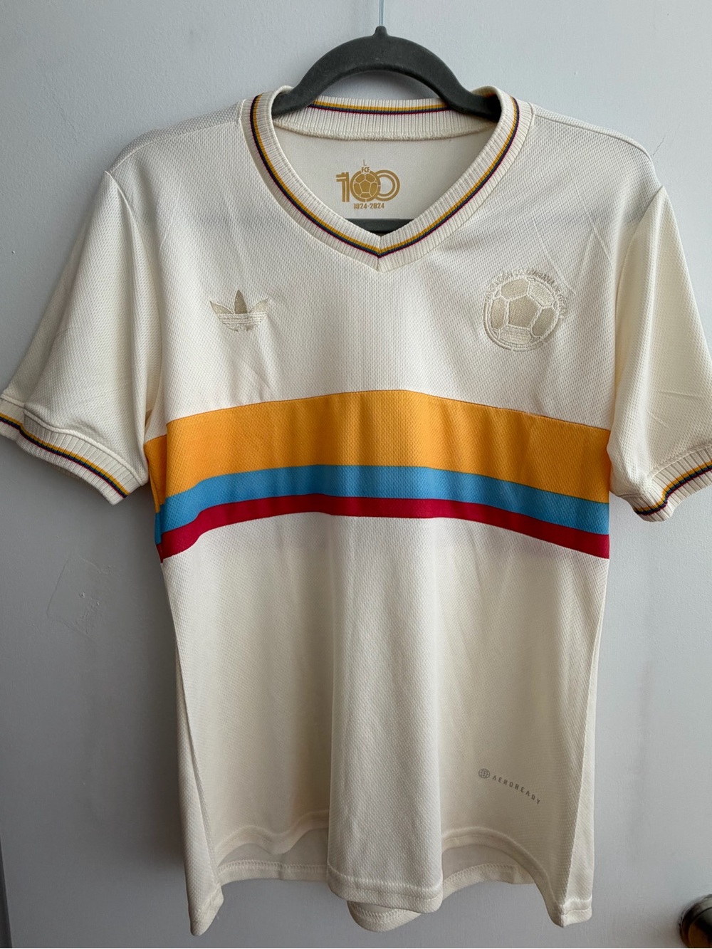 Adidas Colombia 100 Year Anniversary Jersey Chalk White Slim Fit L